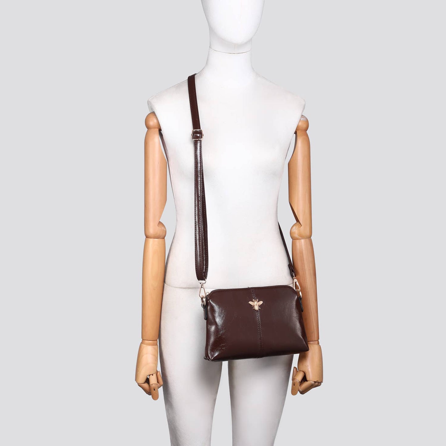 Chocolate Cross body Bag with Bee Logo