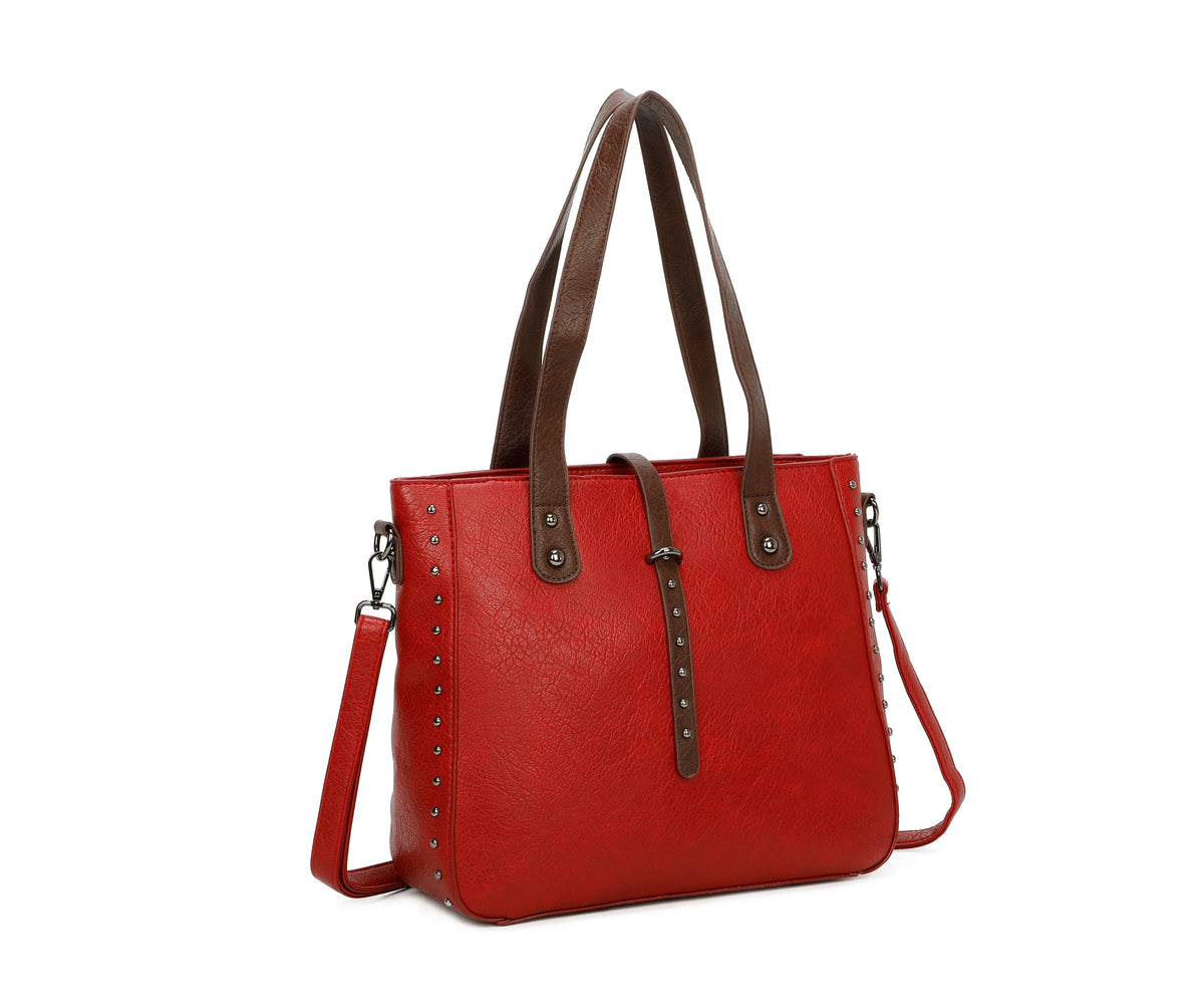 Superbia Medium Size Two-Toned Studs Details Tote Bag-9316: Teal