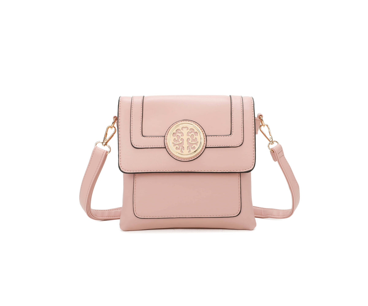 Small 3 Compartment Cross Body Bag Shoulder Bag- S9127: Pink
