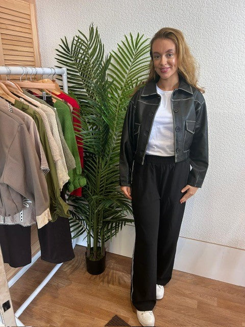 Black PU Distressed Look Jacket