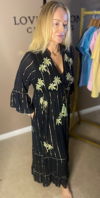 BLACK PALM TREE MAXI DRESS