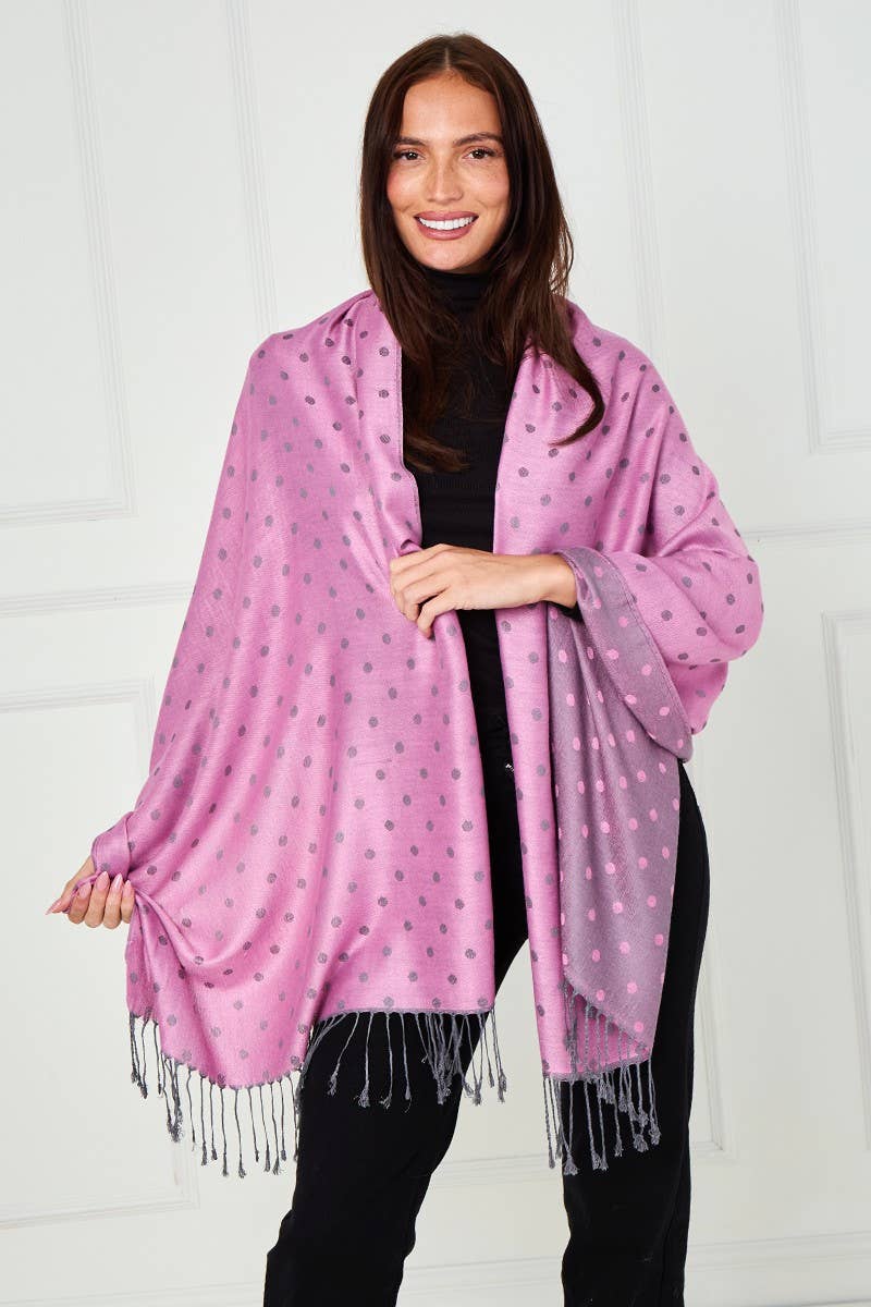 Super Soft Reversible Pashmina scarf /Shawl - C48-1 Dots: L.pink