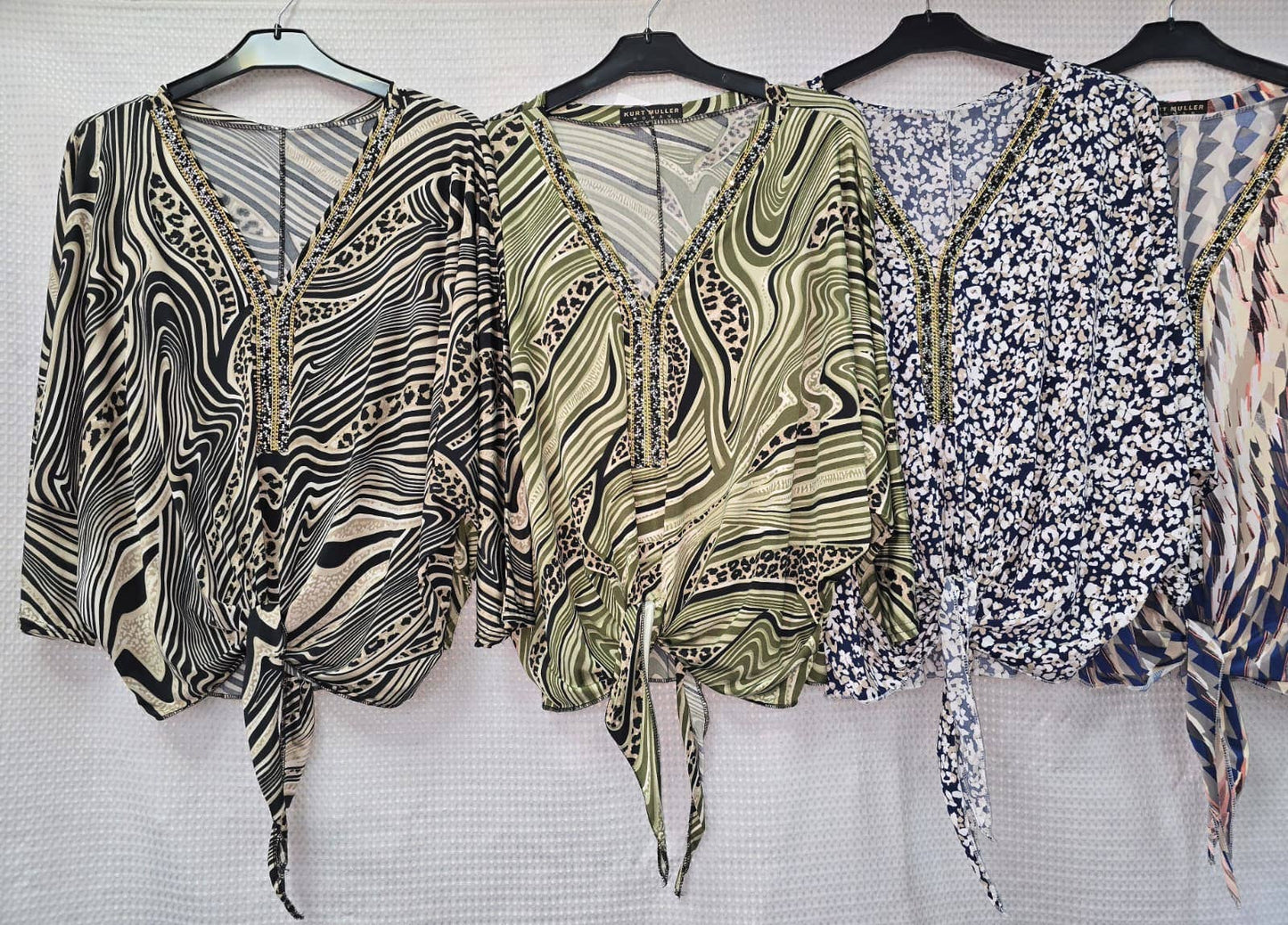 Printed V Diamante Slinky Tops: ZigZag