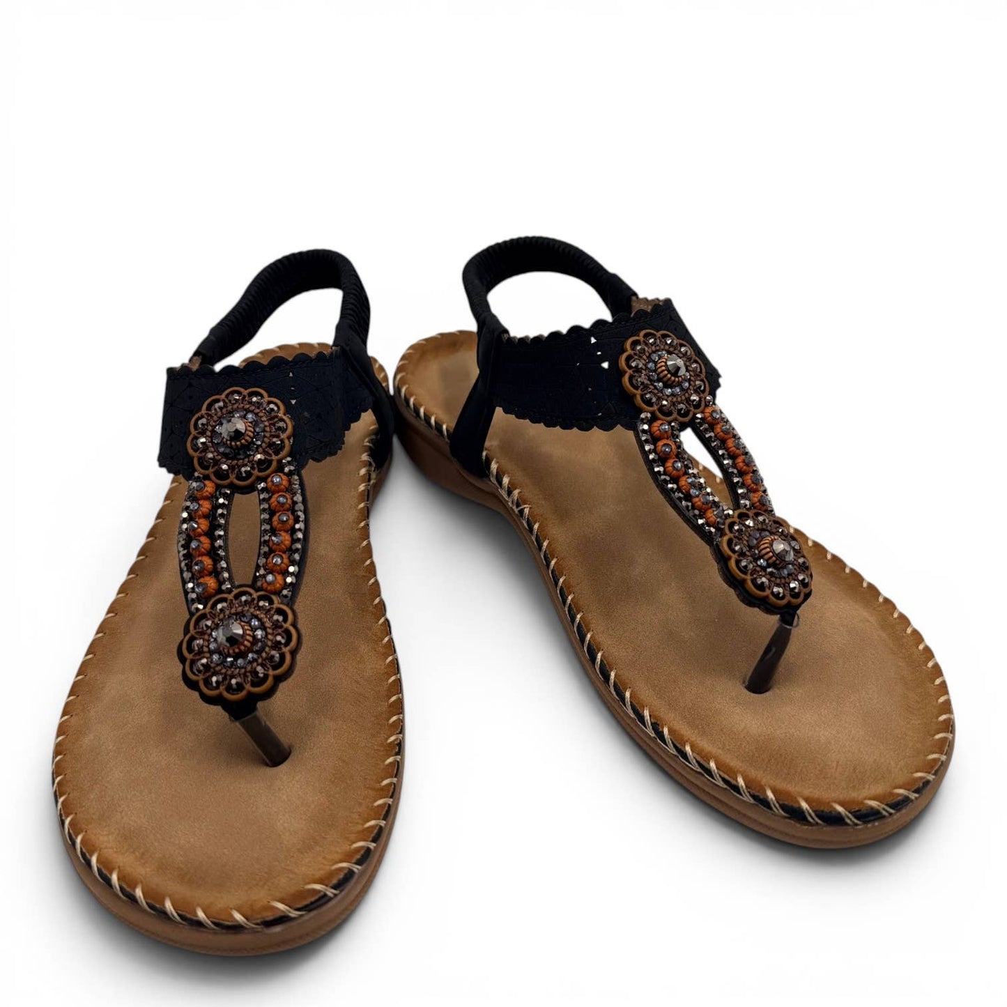 Women's Beaded Bohemian Flip Flop Sandals RT268-6: Beige