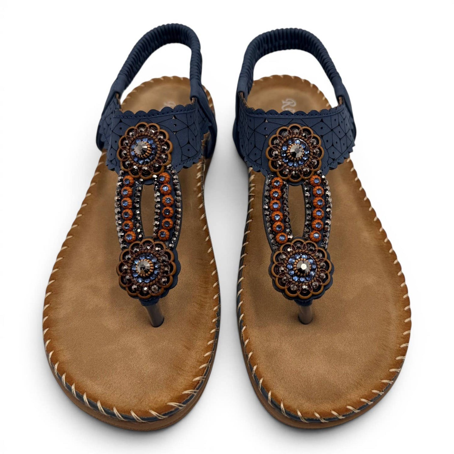 Women's Beaded Bohemian Flip Flop Sandals RT268-6: Beige
