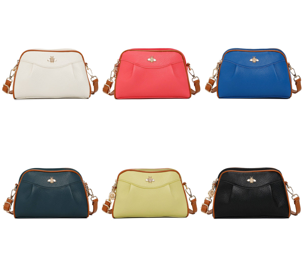 Double Zipper Bee Shoulder Bag Cross Body Bag - 9325: Black