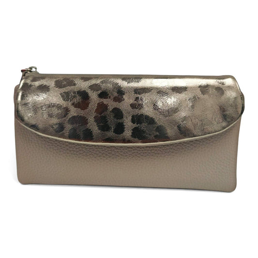 Soft Pu Metallic Leopard Print Long Purse Clutch + Gift Box: Taupe