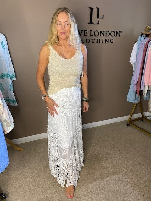 WHITE CROCHET MAXI SKIRT