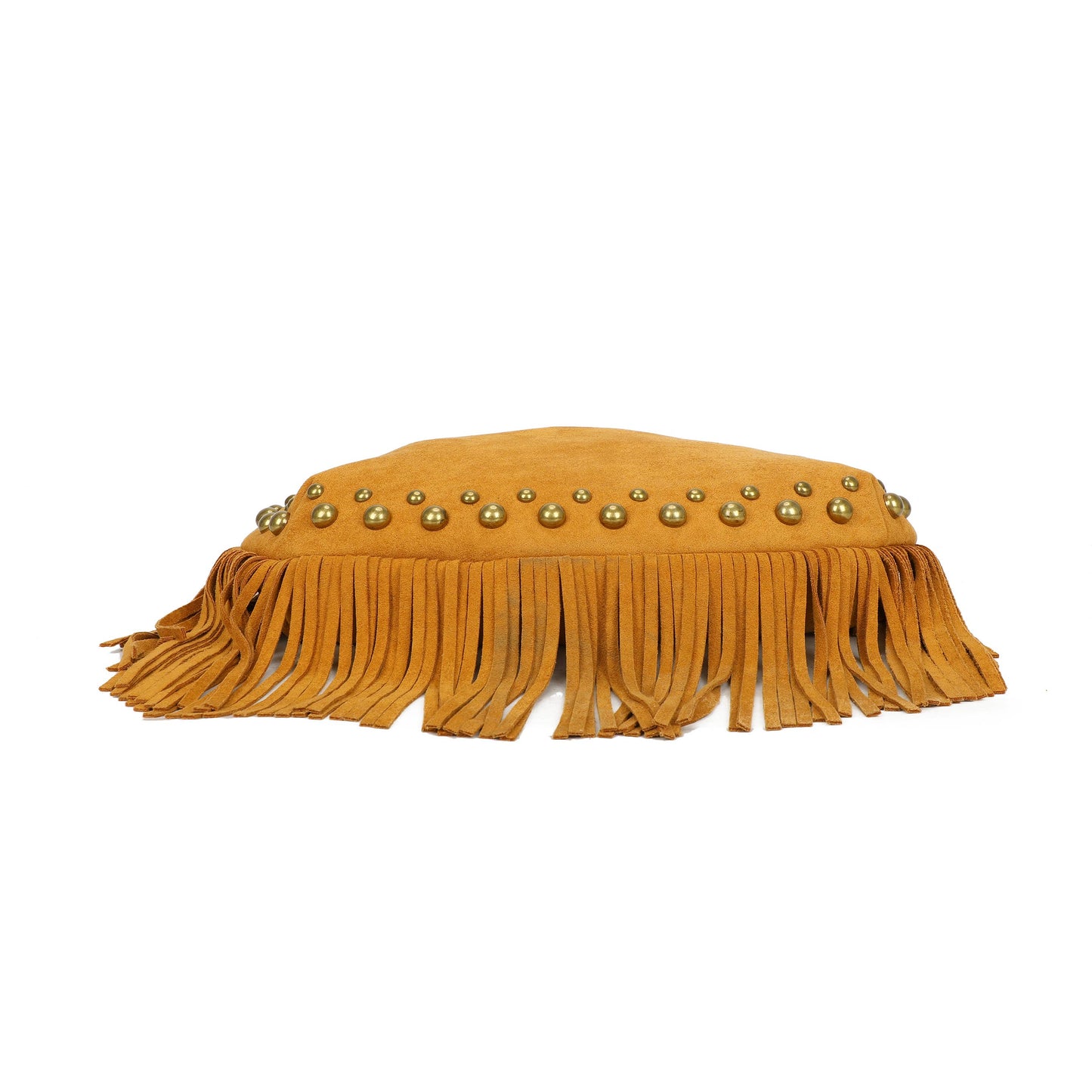 H701 Fringe Hobo Bag with Stud Detail: Beige