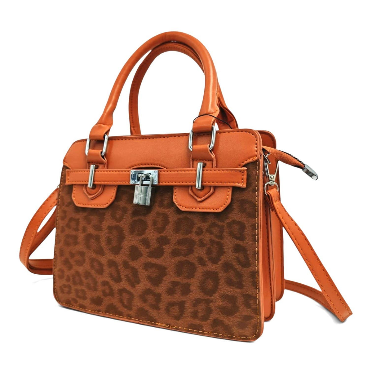Medium Size Leopard Print Padlock Tote Bag-931-12: Mink