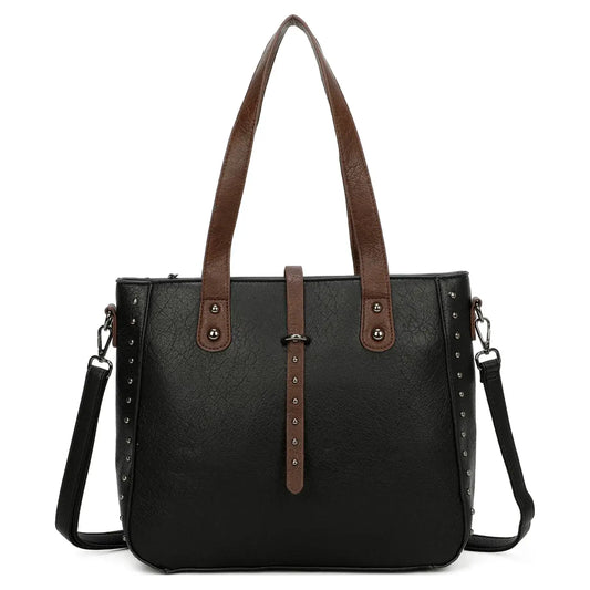 Superbia Medium Size Two-Toned Studs Details Tote Bag-9316: Black