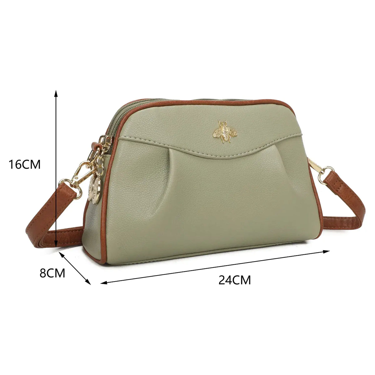 Double Zipper Bee Shoulder Bag Cross Body Bag - 9325: Teal