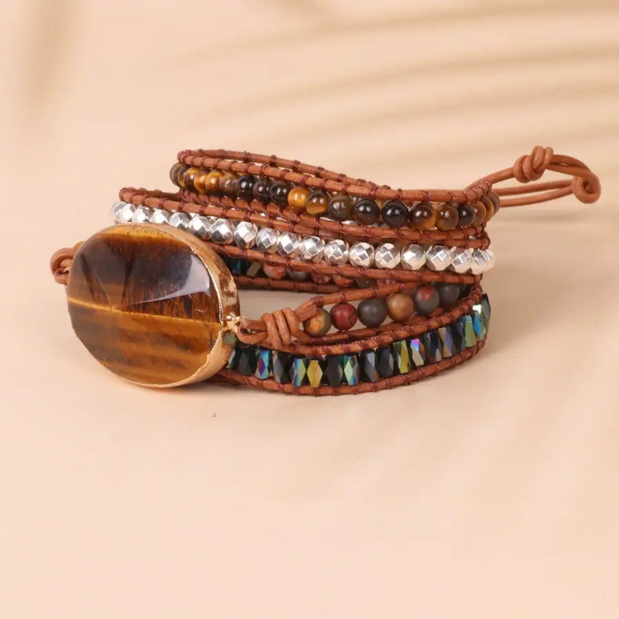 Bohemian Tiger Eye Braided Leather Bracelet