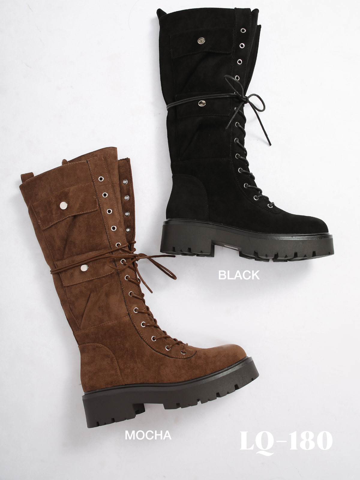 LQ-180 Lace-up suede-look biker boots: Brun
