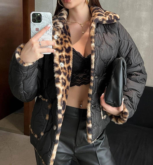Quilted Reversible Leopard Faux Fur Jacket