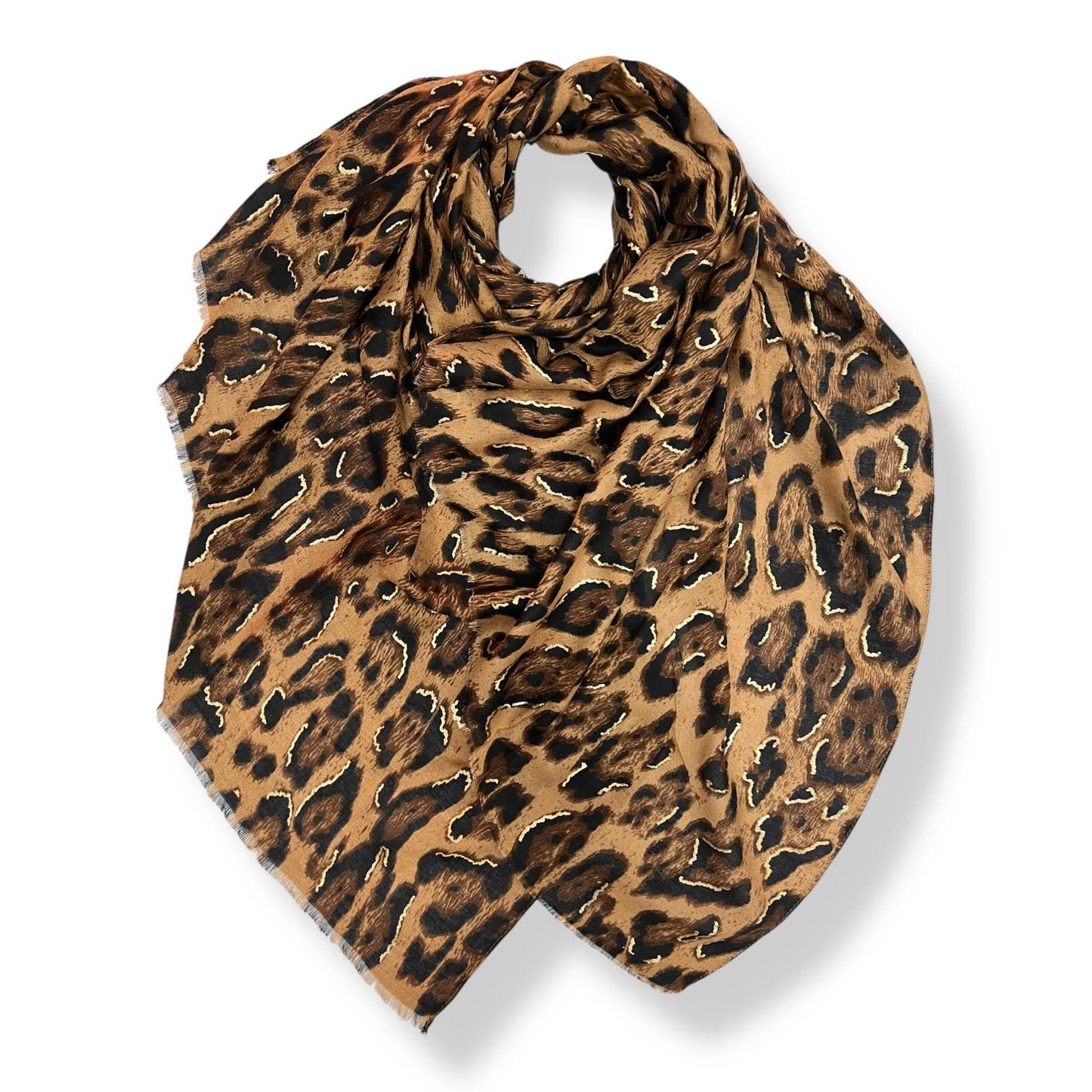 Leopard Print Scarf With Gold Detailing