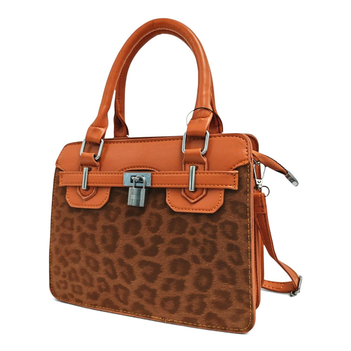 Medium Size Leopard Print Padlock Tote Bag-931-12: Mink