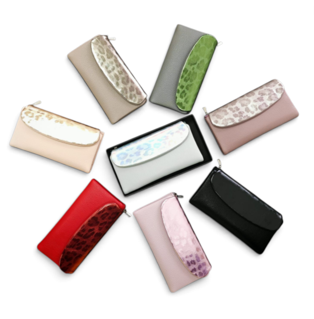 Soft Pu Metallic Leopard Print Long Purse Clutch + Gift Box: Apricot