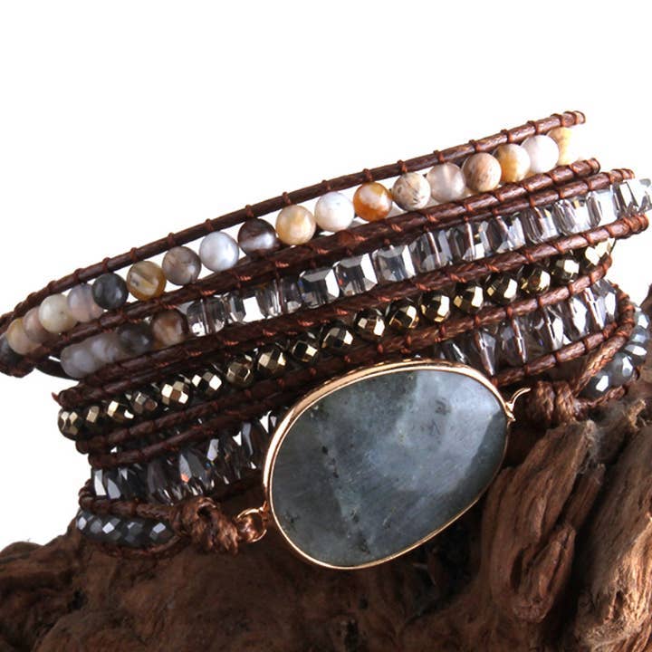 Natural Stone Drop-shaped Multi-layer Wrap Bracelet: Rose Quartz