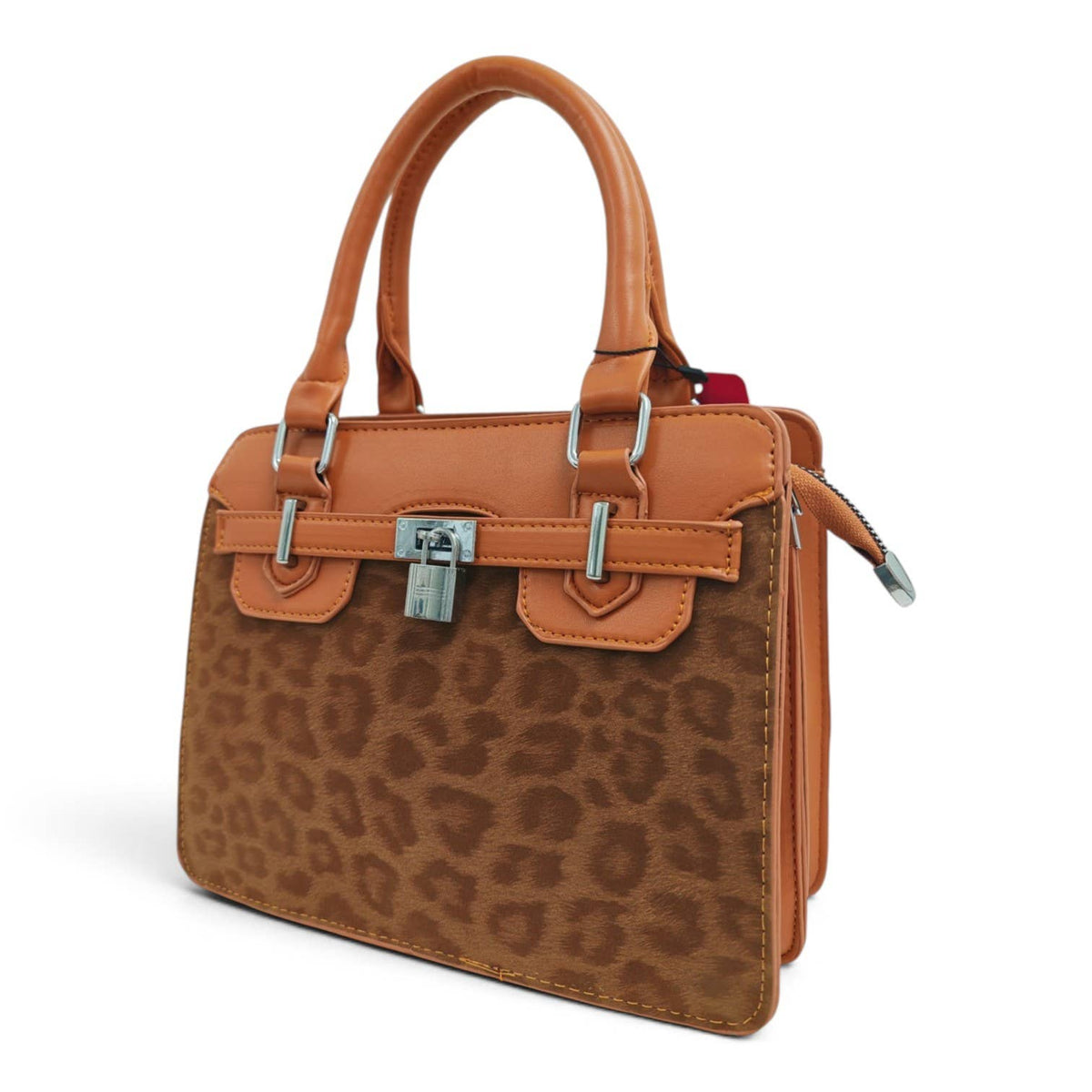 Medium Size Leopard Print Padlock Tote Bag-931-12: Mink