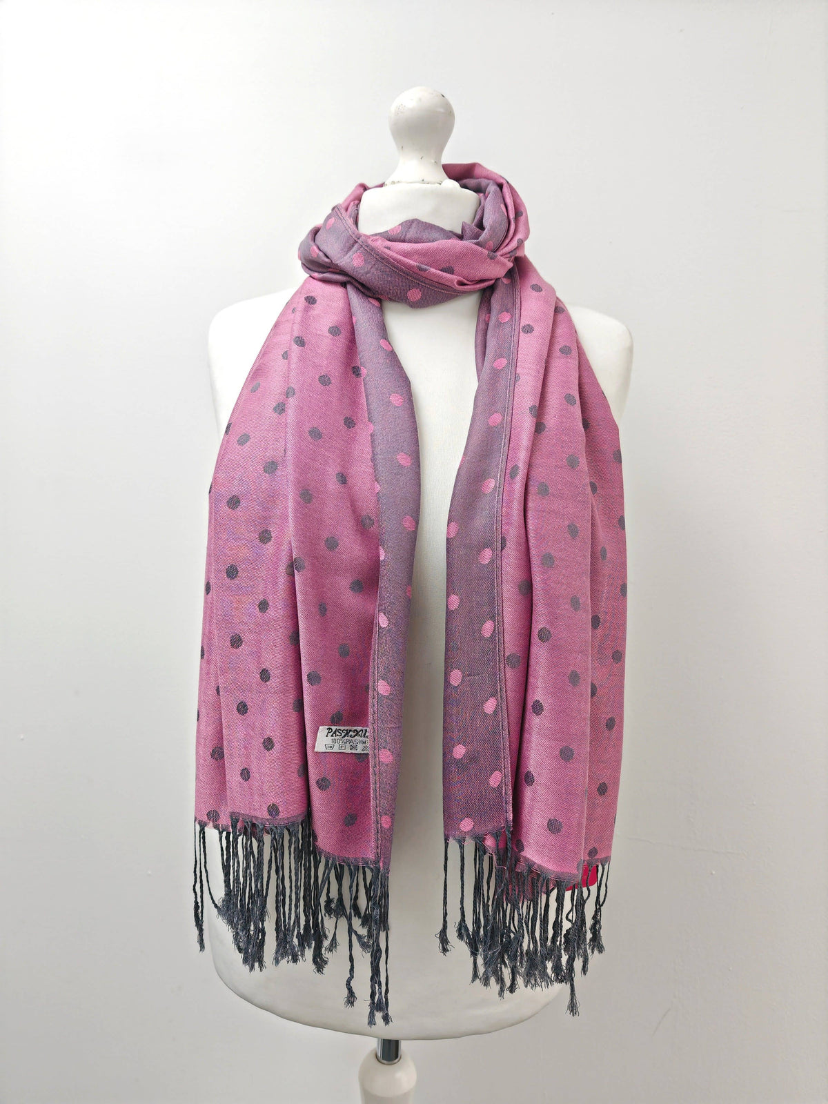 Super Soft Reversible Pashmina scarf /Shawl - C48-1 Dots: L.pink