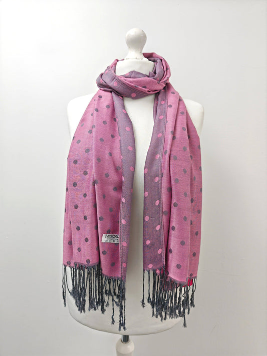 Super Soft Reversible Pashmina scarf /Shawl - C48-1 Dots: L.pink