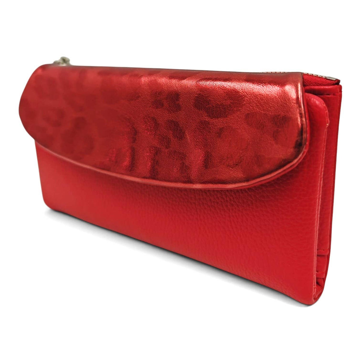 Soft Pu Metallic Leopard Print Long Purse Clutch + Gift Box: Apricot