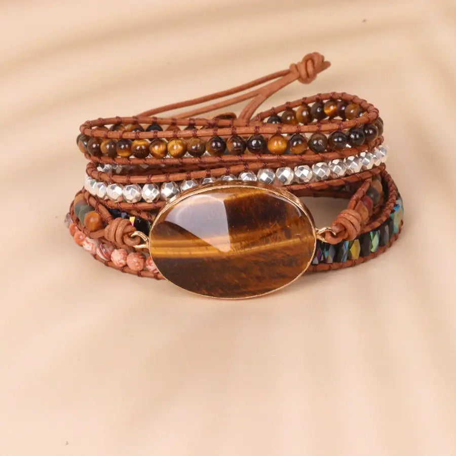 Bohemian Tiger Eye Braided Leather Bracelet