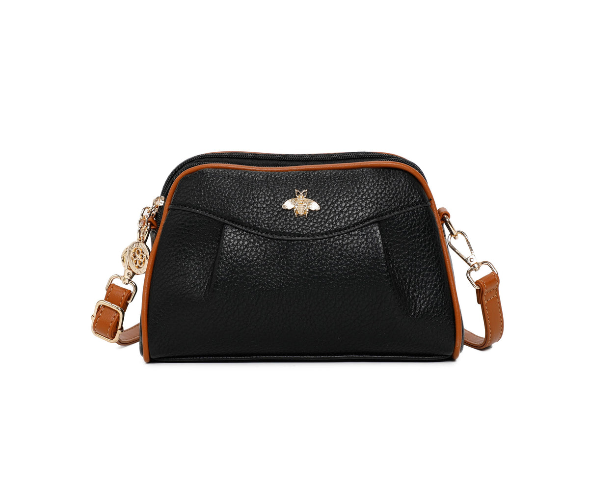 Double Zipper Bee Shoulder Bag Cross Body Bag - 9325: Teal