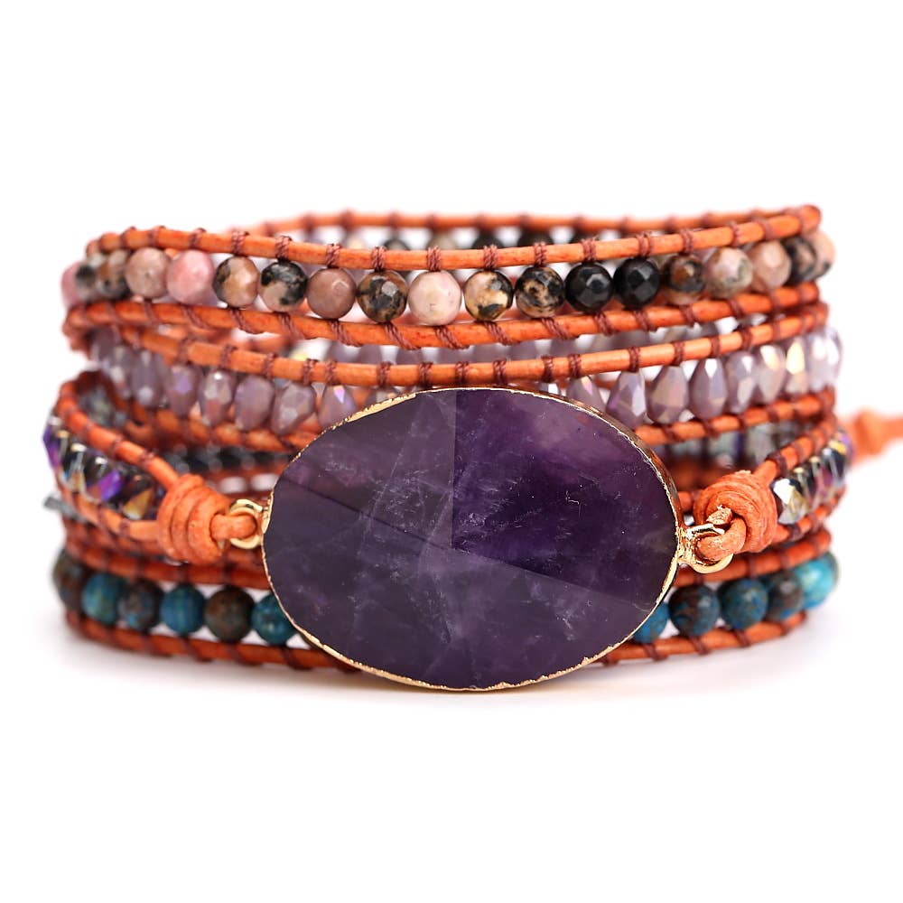 Amethyst Hand-Woven Leather Bracelet: C