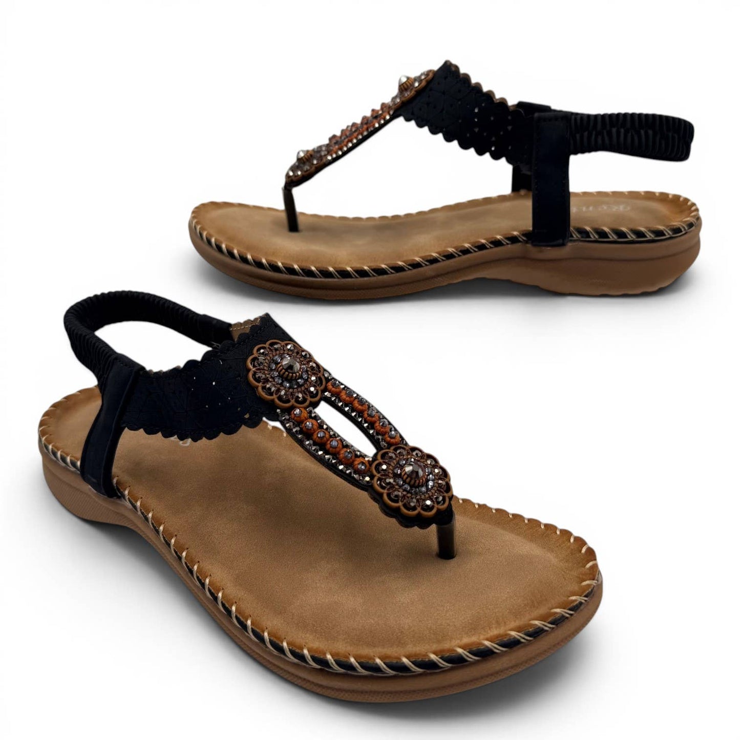 Women's Beaded Bohemian Flip Flop Sandals RT268-6: Beige