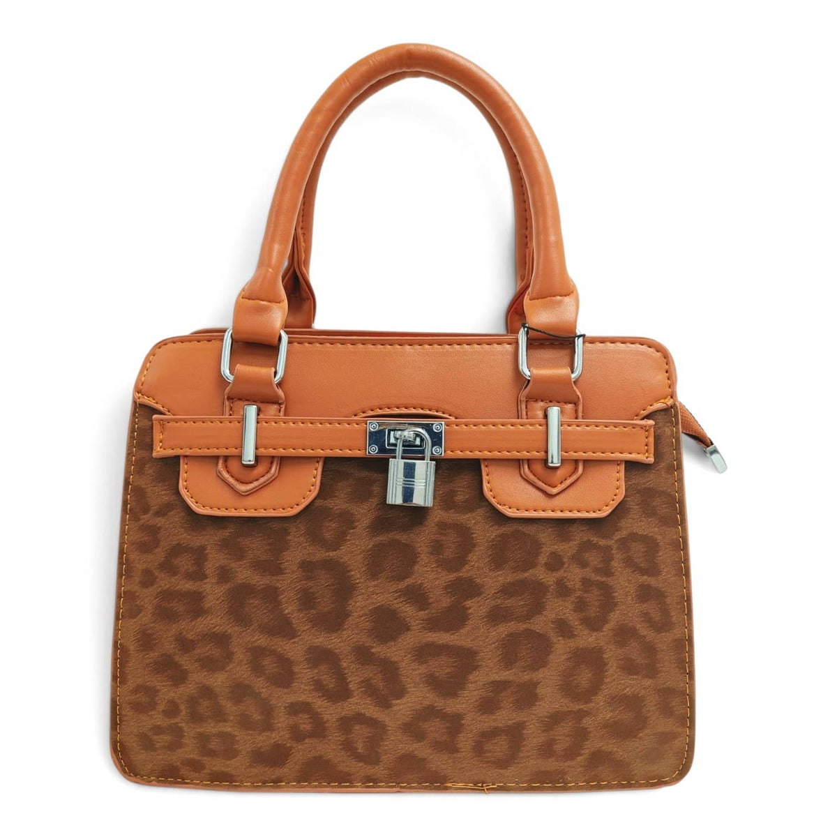 Medium Size Leopard Print Padlock Tote Bag-931-12: Mink