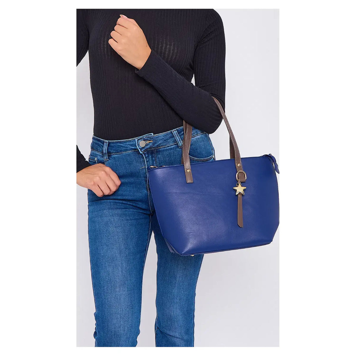 Medium Size Two-toned Tote Bag with Star Details-9330: Purple