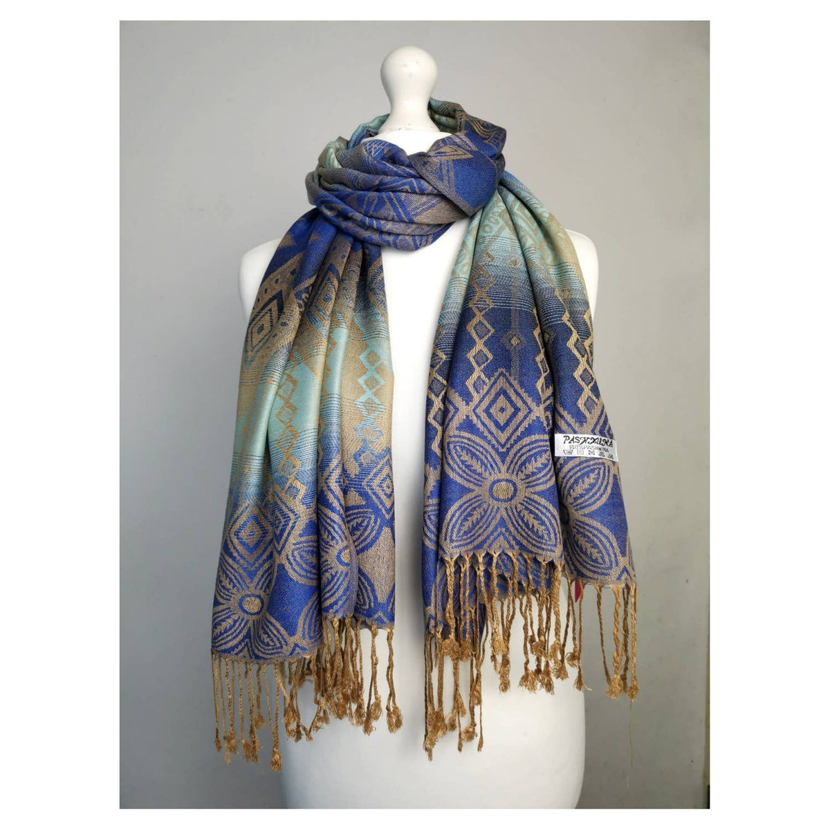 Super Soft Reversible Pashmina scarf /Shawl-Azec 6364: Blue