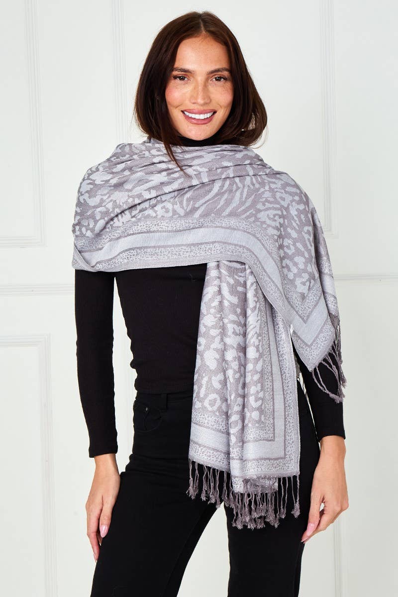 Super Soft Pashmina Scarf Shawl Wrap-2503 Animal Print: Emerald