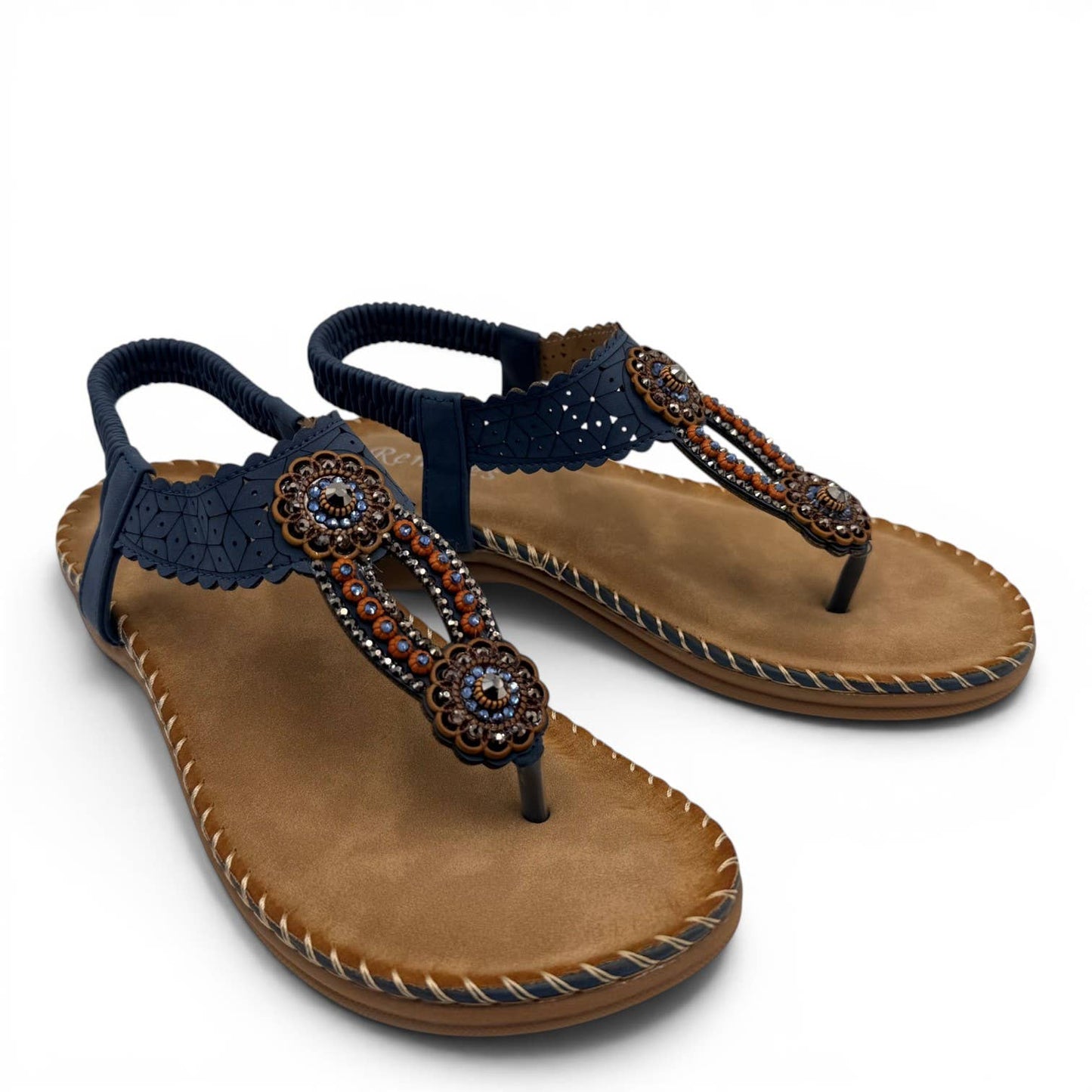 Women's Beaded Bohemian Flip Flop Sandals RT268-6: Beige