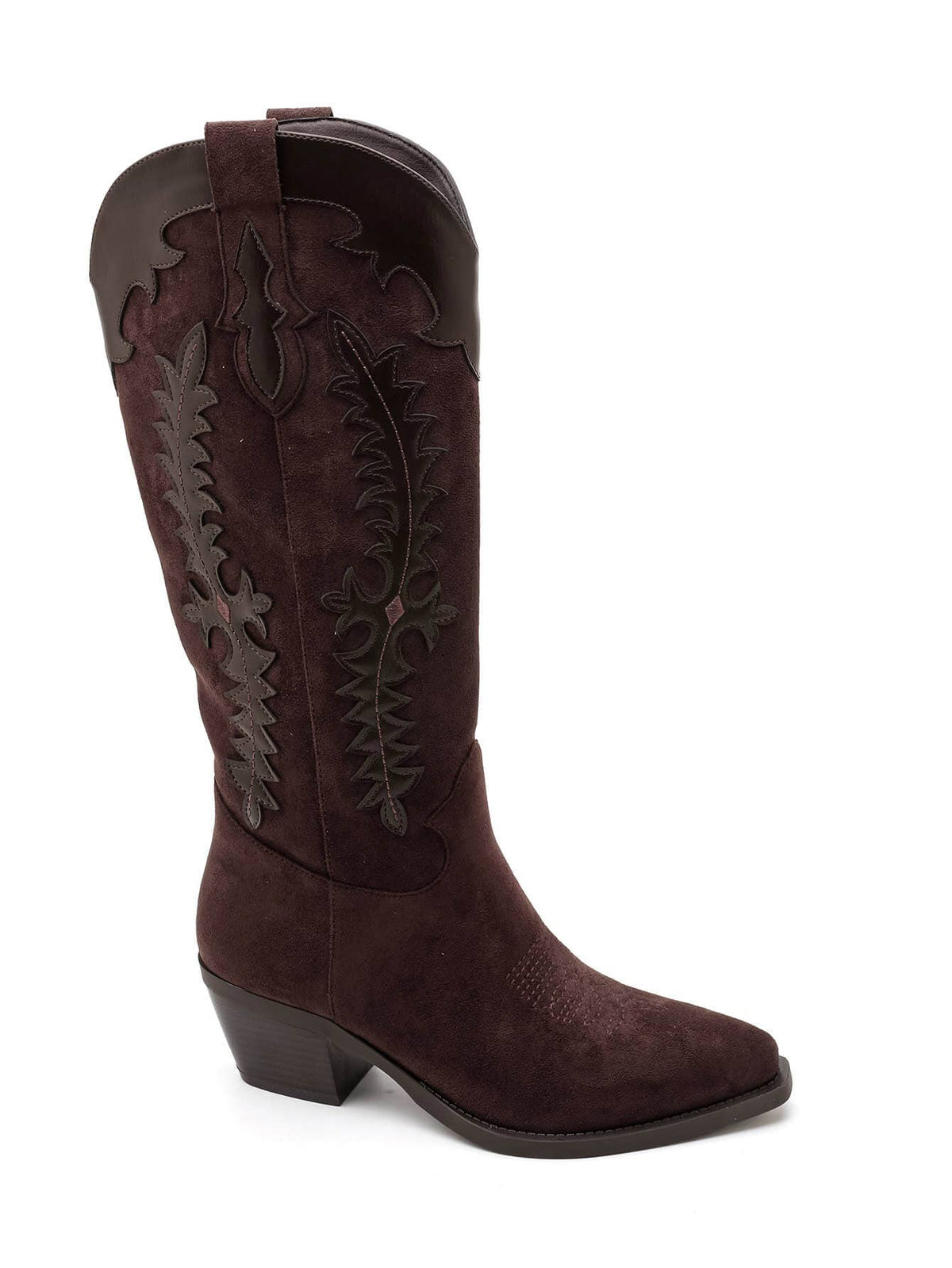 2552A Tall Two‑Material Cowboy Boots with Western Embroideries: KHAKI