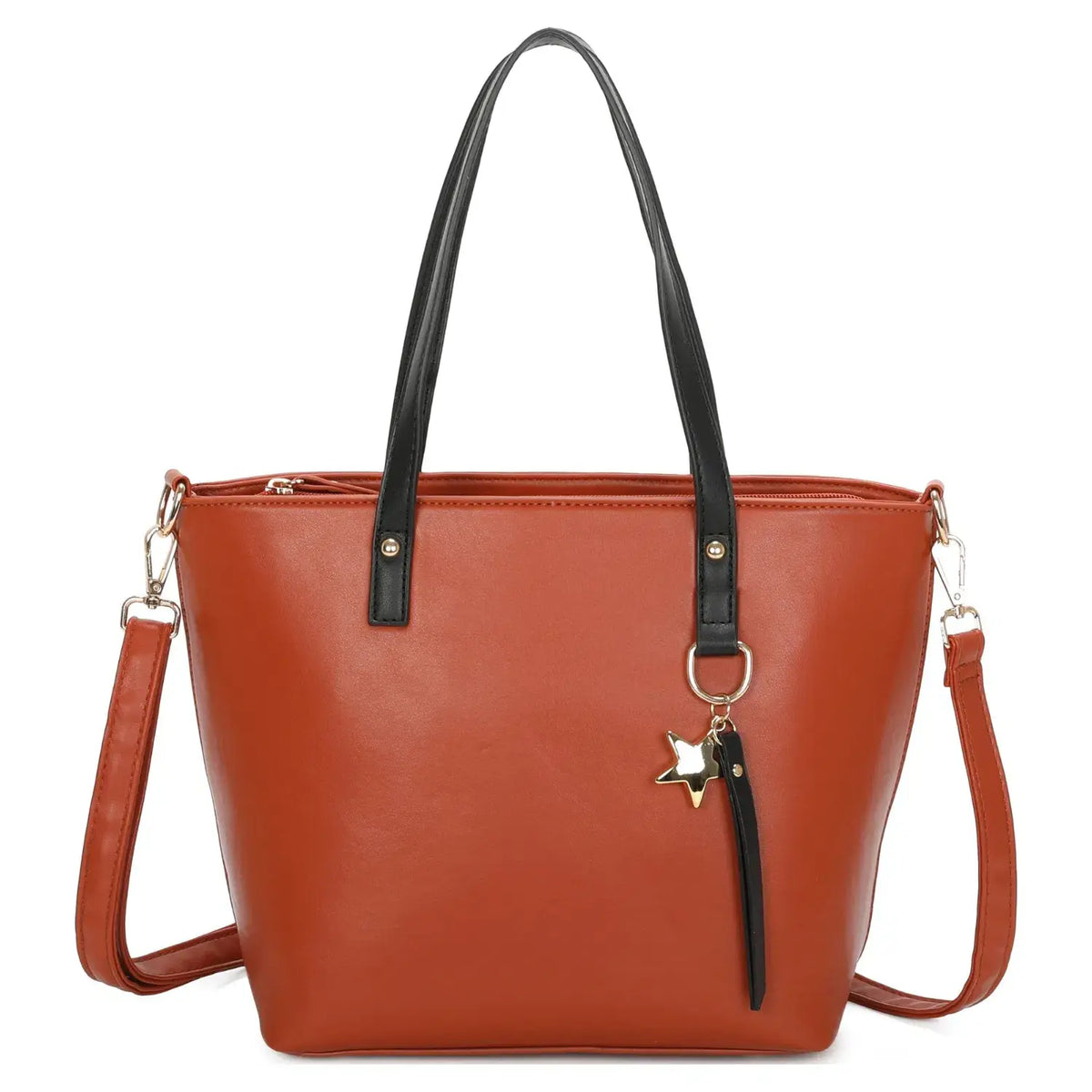 Medium Size Two-toned Tote Bag with Star Details-9330: Purple