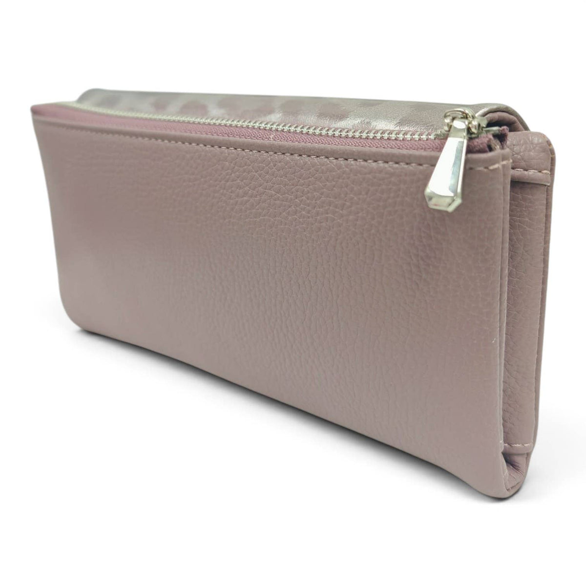 Soft Pu Metallic Leopard Print Long Purse Clutch + Gift Box: Apricot