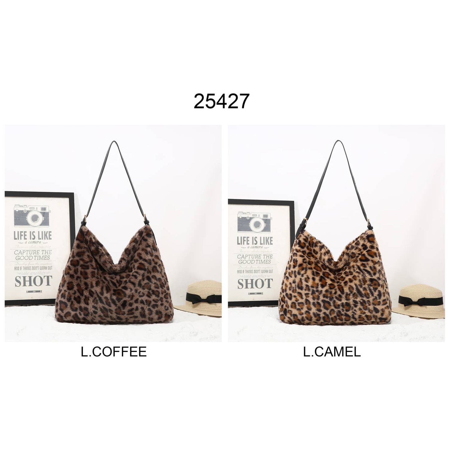 Brown Faux Fur Leopard Print Slouch Bag