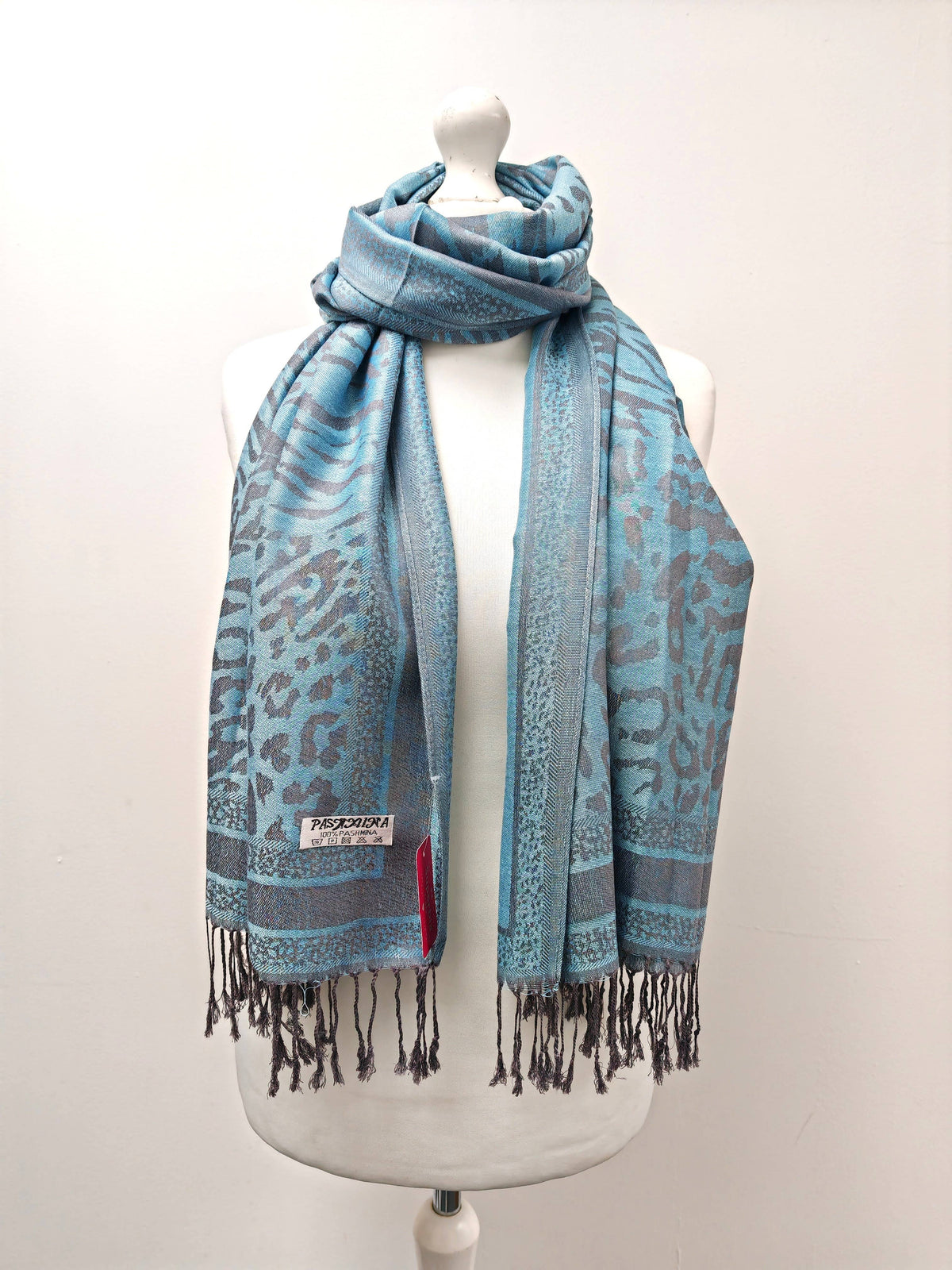 Super Soft Pashmina Scarf Shawl Wrap-2503 Animal Print: Duck egg