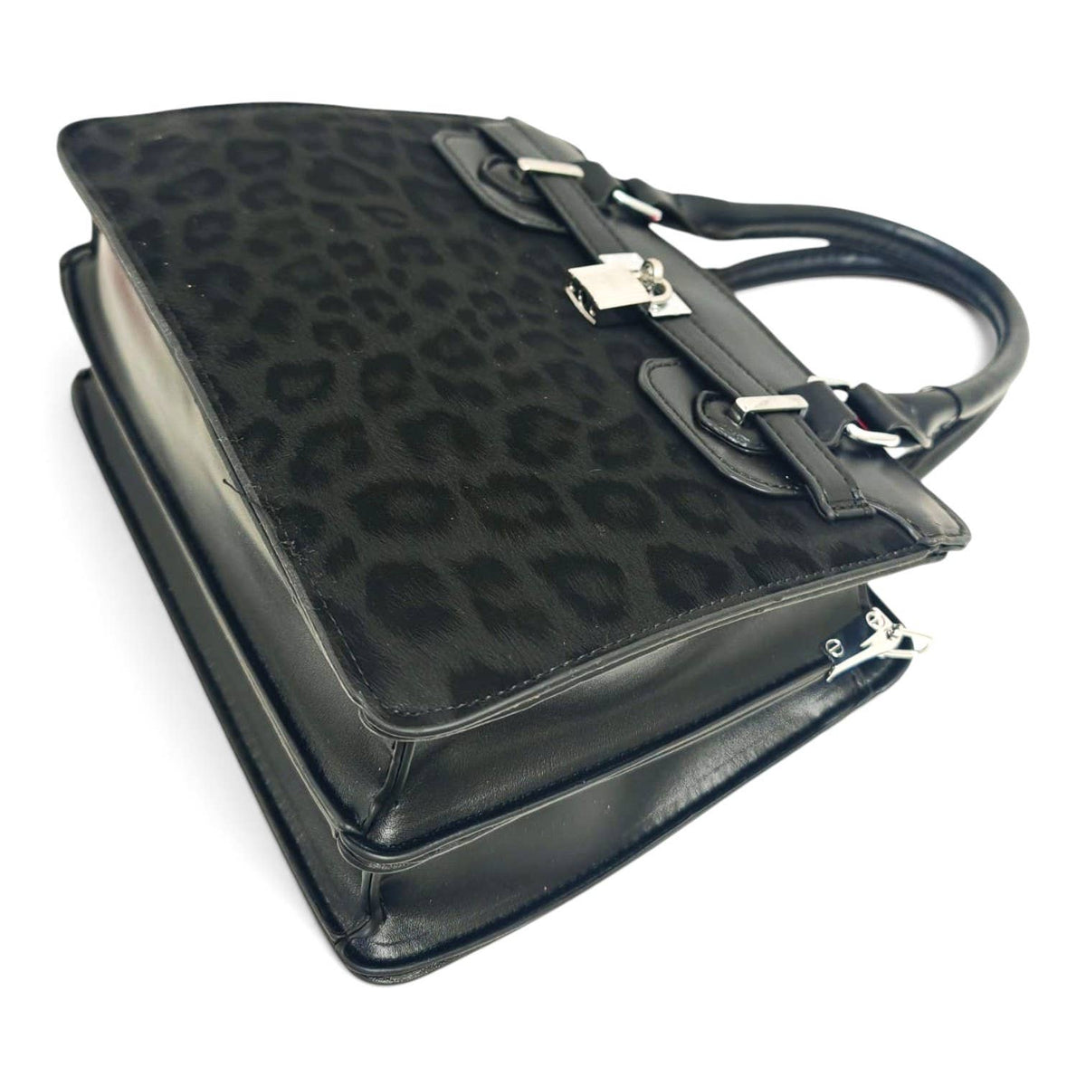 Medium Size Leopard Print Padlock Tote Bag-931-12: Mink