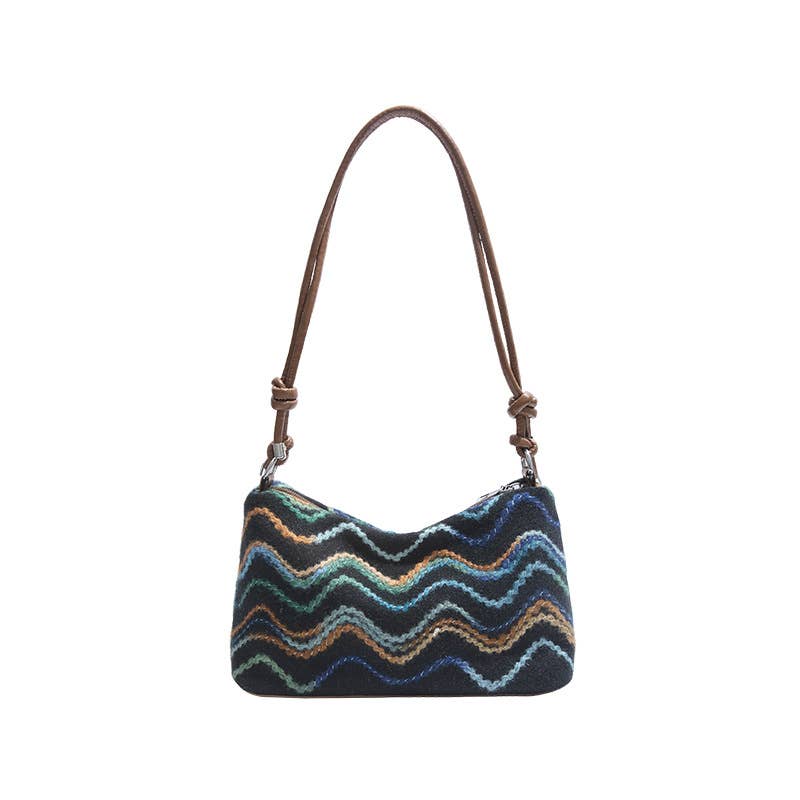 Medium Size Light Weight Multicolour Woven Top Handle Bag: Black