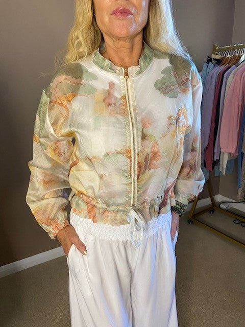 WHITE/GREEN PRINTED JACKET