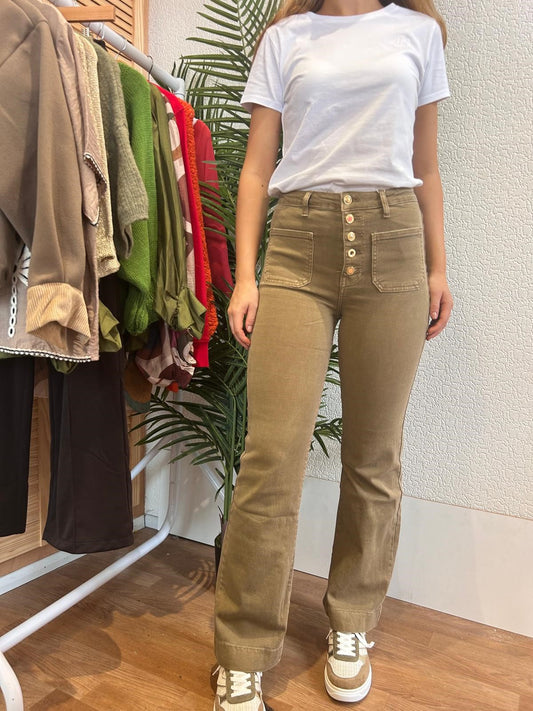 Khaki Button Front Jeans