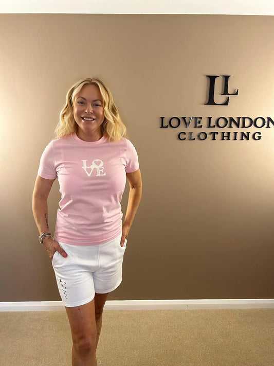 PINK TSHIRT WITH WHITE LOVE DESIGN