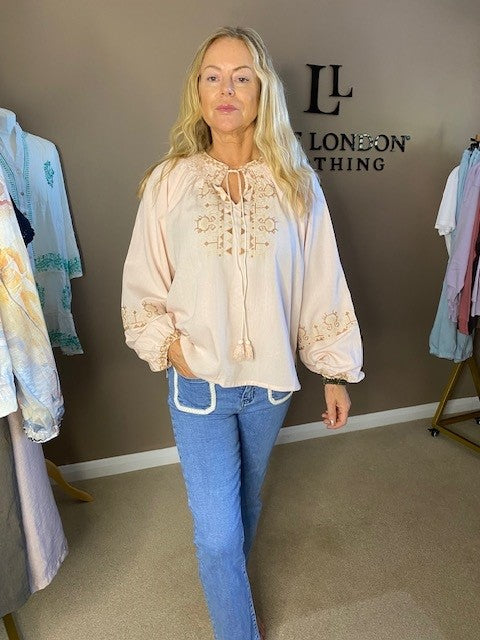 PINK EMBROIDERED BOHO SHIRT