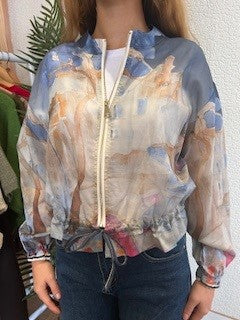 Blue Print Sheer Zip Jacket