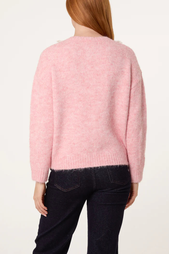 TIE BOW FRONT LACE & KNIT CARDIGAN